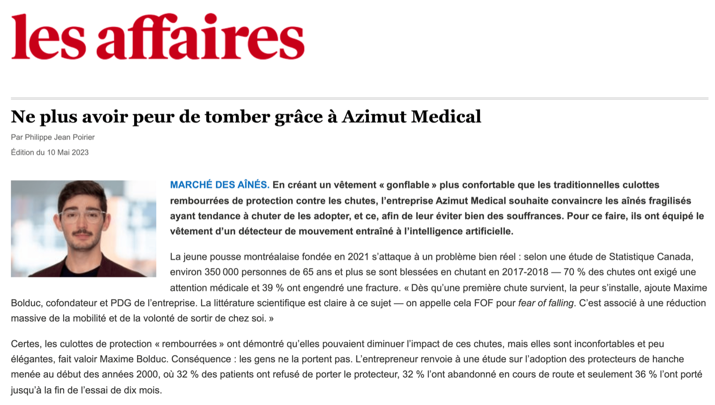 Azimut Médical featured in Les Affaires newspaper